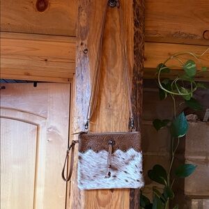 Myra Brown and White Leather Crossbody Bag